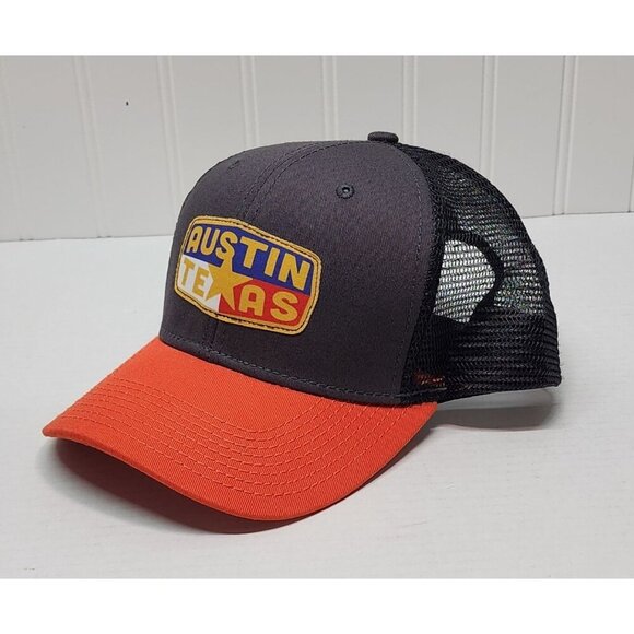 DUCKCO Austin Texas Trucker Hat Mesh Back Snapback Cap Gray, Orange & Black - Picture 3 of 10